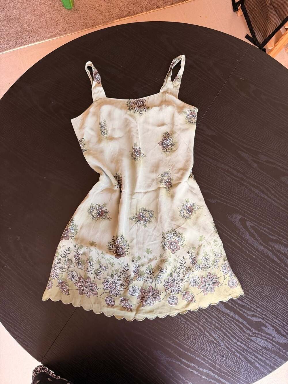 American Eagle Outfitters Y2K Floral Print Mini Slip Dress with Scalloped Hem